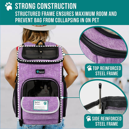 Professional Dog and Cat Backpack Carrier - Airline Approved, 4-Way Entry, Ventilated Mesh, Collapsible Design for Small Pets Up to 18 lbs - Ideal for Hiking, Travel, and Vet Visits - Purple