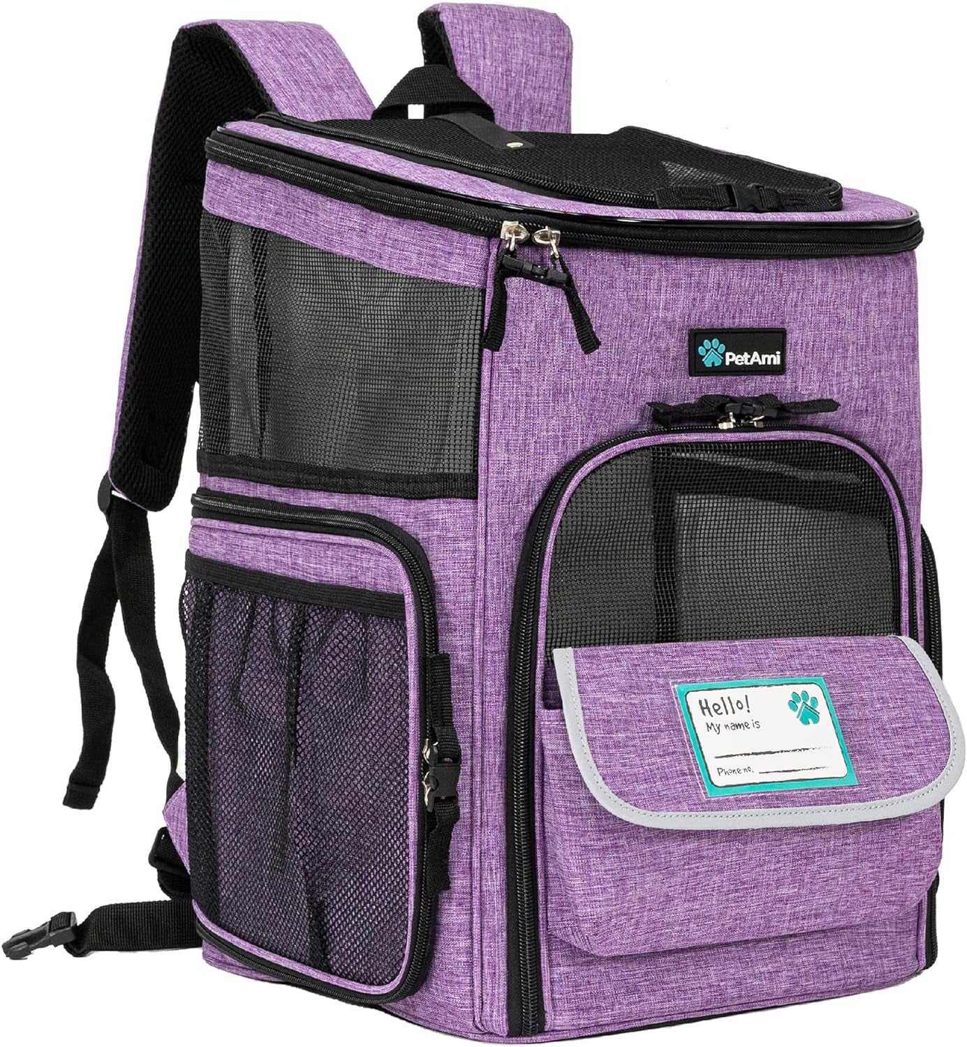 Professional Dog and Cat Backpack Carrier - Airline Approved, 4-Way Entry, Ventilated Mesh, Collapsible Design for Small Pets Up to 18 lbs - Ideal for Hiking, Travel, and Vet Visits - Purple