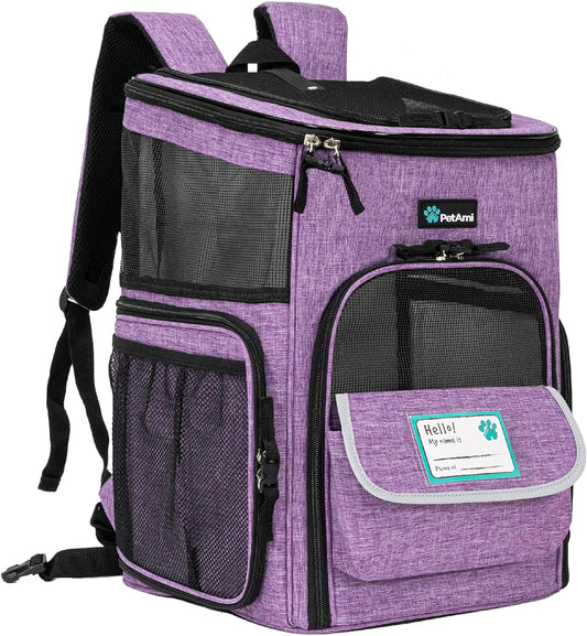 Professional Dog and Cat Backpack Carrier - Airline Approved, 4-Way Entry, Ventilated Mesh, Collapsible Design for Small Pets Up to 18 lbs - Ideal for Hiking, Travel, and Vet Visits - Purple