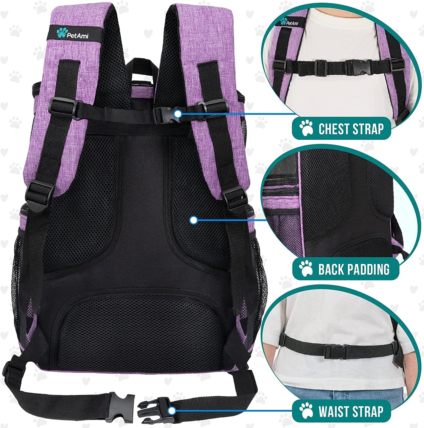 Professional Dog and Cat Backpack Carrier - Airline Approved, 4-Way Entry, Ventilated Mesh, Collapsible Design for Small Pets Up to 18 lbs - Ideal for Hiking, Travel, and Vet Visits - Purple