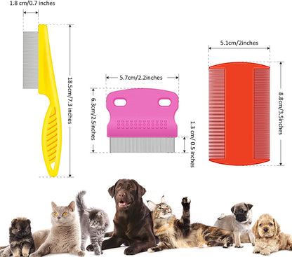 6 Pack Flea Lice Comb Stainless Steel Dog Cat Grooming Combs with Rounded Teeth, Double Sided Pet Tear Stain Remover Dematting Tool for Pets(White, Yellow, Green, Purple, Orange, Dark Blue)